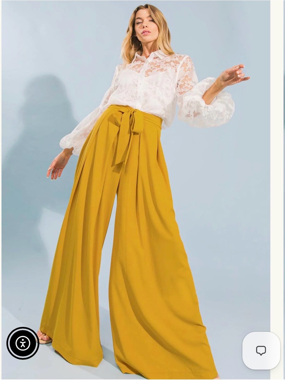 Flying tomato  Wide-Leg Tie-Waist Pants in Mustard Yellow XS